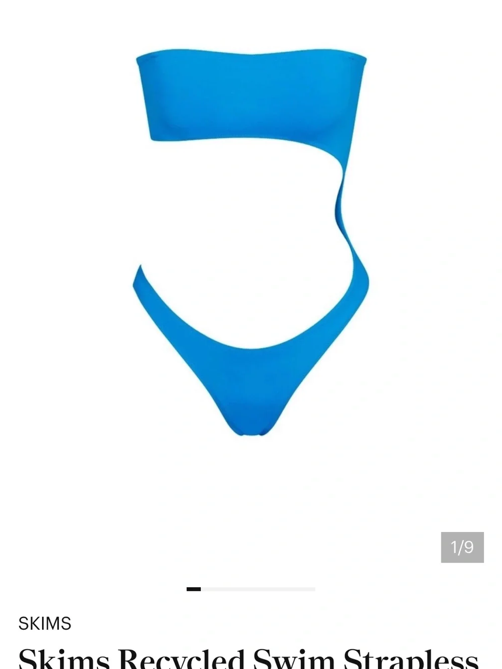 SKIMS Strapless Monokini One piece Cutout Swim Small no straps Turquoise Blue